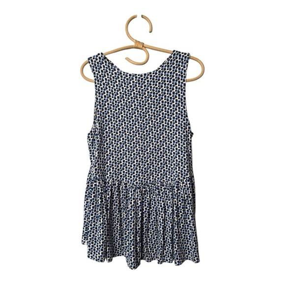 THML Blue White Knit Sleeveless Patterned Criss Cross Neckline Peplum Top Small - Picture 4 of 12